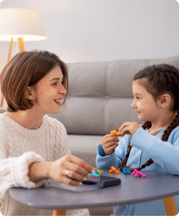 Woman talking to child